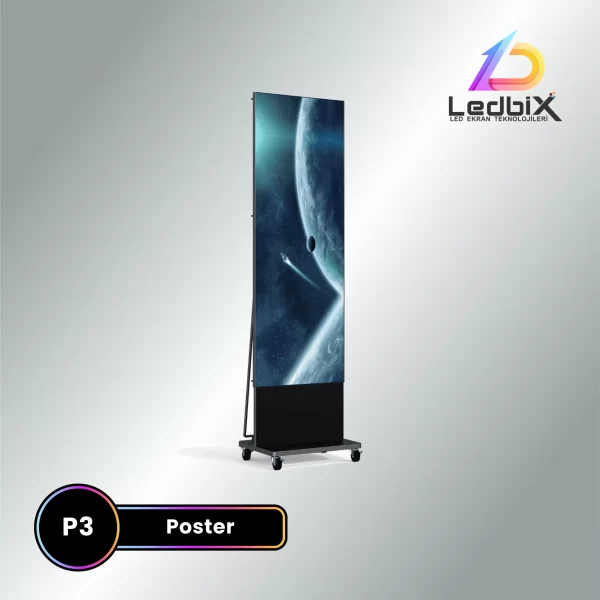 P3 poster LED ekran, mobil taşınabilir stand üzerinde uzay temalı görselle